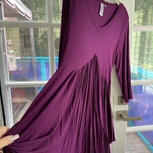 Lotus traders plum Lon sleeve, v neck, baby doll empire dress , super soft